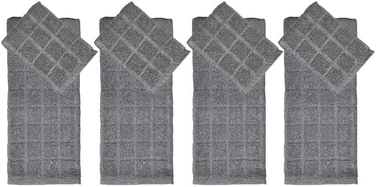 Set of 8, 100% Cotton Grey Window Panel Terry Kitchen Towel - 4