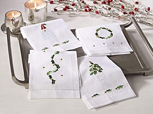 Saro Lifestyle Holly Leaf Wreath Embroidery Christmas Hemstitched