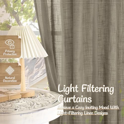 LAMIT Linen Semi Sheer Curtains 96 inch Length 2 Panels Set, Taupe