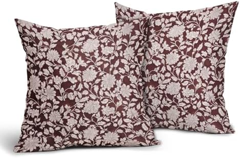 Wine Red and Gray Boho Floral Pillowcase Set of 2 Red Flowers Block
