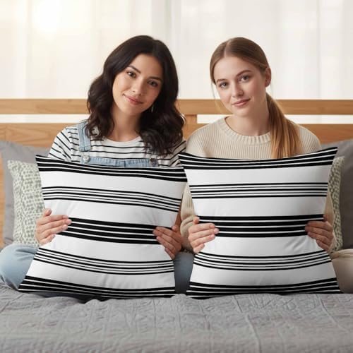 YOUNGKIDS Throw Pillow Covers 20"x20" Classic Black White Stripes Set