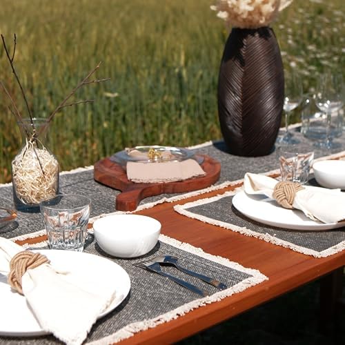 Hausattire Cotton Frayed Placemats Set of 4 Dining Table 14x14 Inch