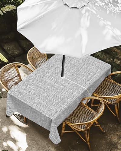 Modern Gray Linen Texture Tablecloth 60x84 Inch,Waterproof Rectangle