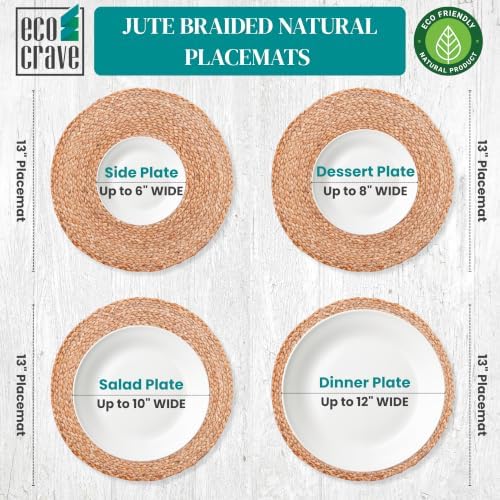 Eco Crave Round Jute Placemats, Set of 8, 13 Inch