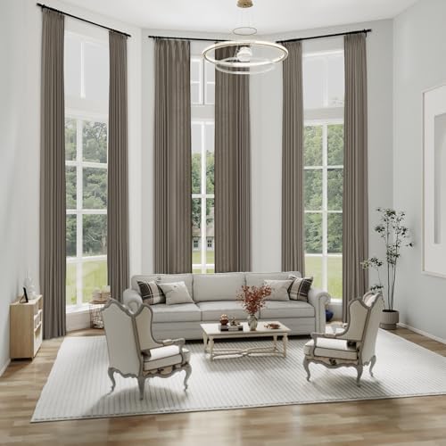 Frelement Extra Long Light Filtering Curtains Linen Curtain Panels for