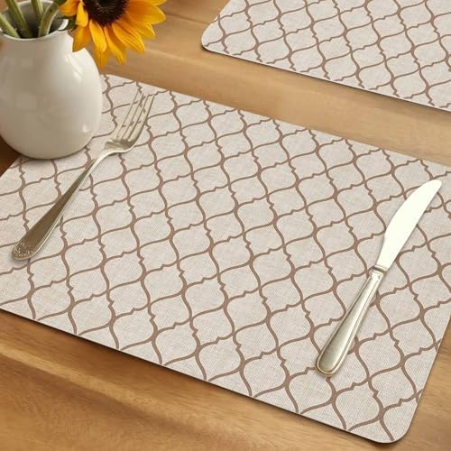 Faux Leather Placemats Set of 6 Moroccan Pattern Waterproof Heat