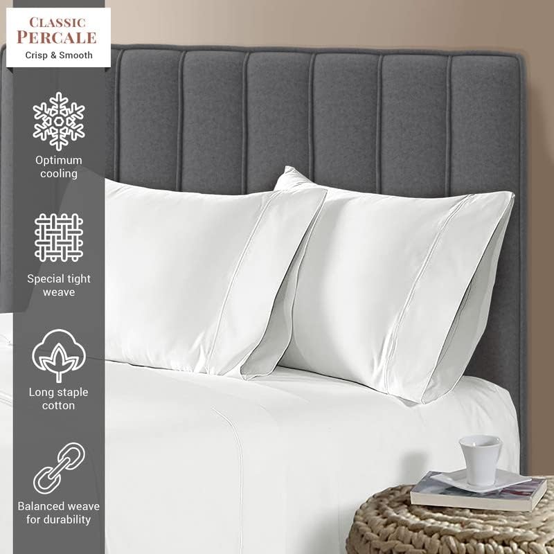 Pizuna 100% Cotton Queen Size Pillow Cases Percale, White