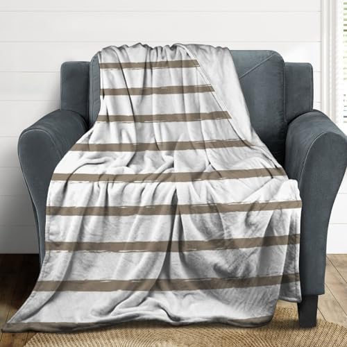 Plush Throw Blanket, Textured Stripes Lines Taupe Beige Modern Throws