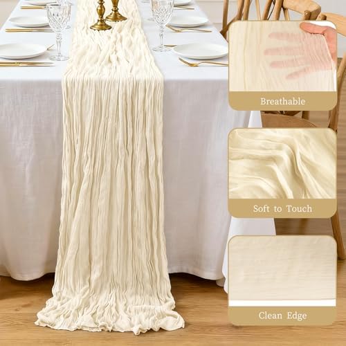 3 Pcs Ivory Cheesecloth Table Runner 35"×120"- 10 FT Cream Cheese
