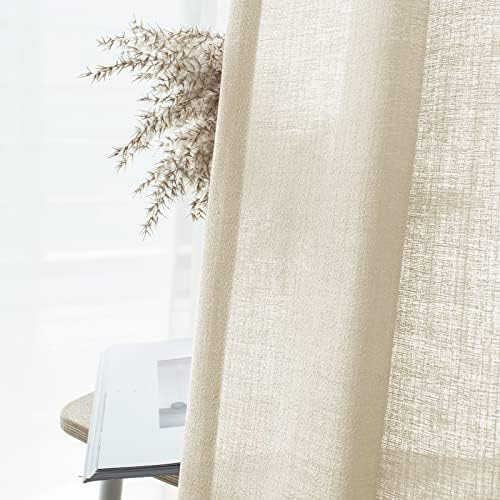 Melodieux Natural Beige Semi Sheer Curtains 84 Inches Long for Living