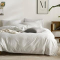 JELLYMONI 100% Cotton Vertical Stripe King Duvet Cover Set, Grey