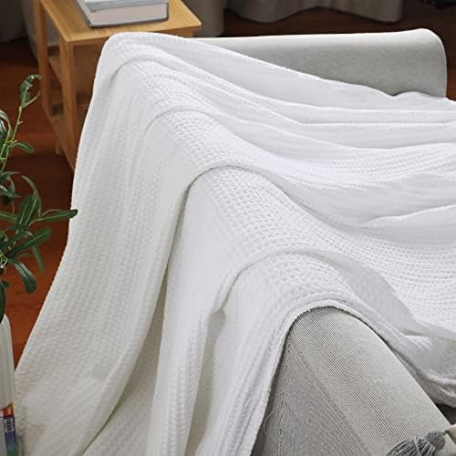 100% Cotton Waffle Blanket for Bed Full Size, White, 84 x 90 Inches