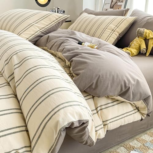 100% Cotton Bedding Comforter Cover Set, Soft Comfort Stripe Washed