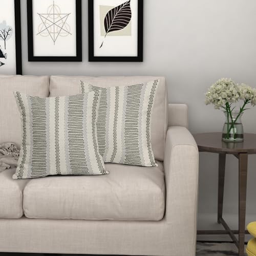 Olive Green Pillow Covers 22x22 Set of 2 Gray Grey Dot Striped