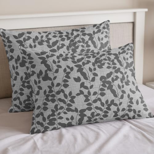4 Pieces Duvet Cover Set King – Gray Leaves Branch Soft Microfiber