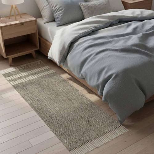 Gray Texture Hallway Runner Rug 2'x5', Country Farmhouse Burlap