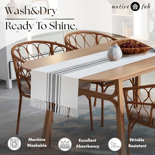 Native Fab Black Stripe Table Runner - 90 Inches Long Boho Table