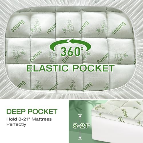 Mattress Topper Queen Size Viscose Derived from Bamboo, Thick Soft