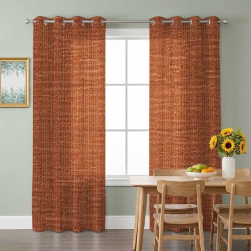 Solid Color Brown Sheer Curtains 96 inch Length 2 Panels Set, Rustic