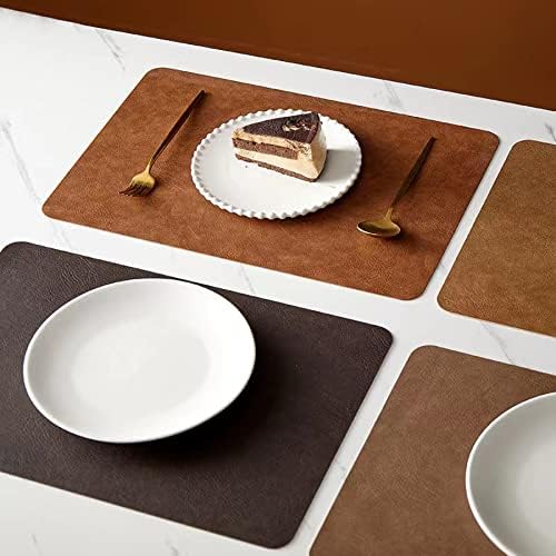 Faux Leather Placemat Table Mats Set of 6 Brown Heat Resistant