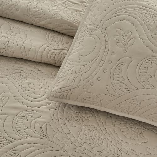 BOURINA Ultrasonic Beige Queen Quilt Set 3-Piece Bedding Set Bedspread