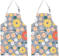 2pcs Cotton Linen Cooking Apron Set with Adjustable Belt and Pocket