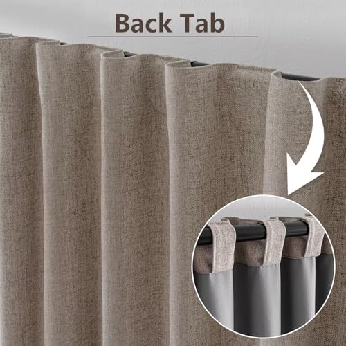 100% Blackout Curtains 108 inch Faux Linen (W52 x L108, Beige)