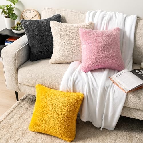 PAVILIA Soft Fluffy Sherpa Throw Pillow Covers Case, Black, 18x18 Set