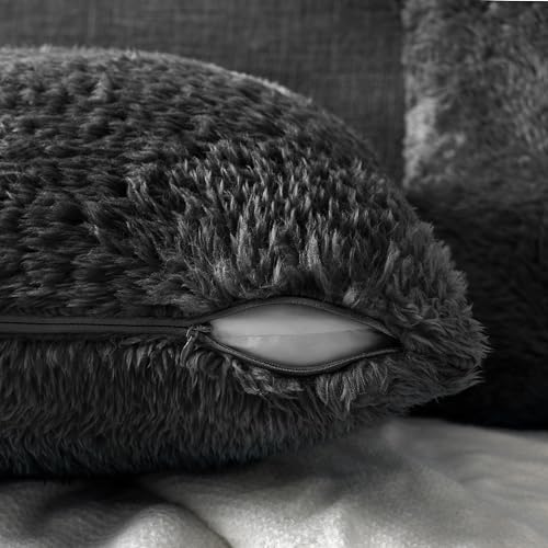 PAVILIA Soft Fluffy Sherpa Throw Pillow Covers Case, Black, 18x18 Set