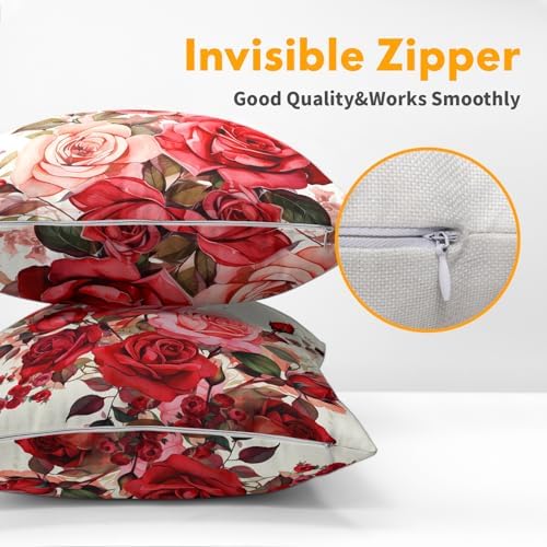 Kawani Red Rose Flowers Pillow Covers 18x18 Inch Set of 2 Valentines