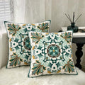 Set of 2 Embroidered Throw Pillow Covers 18x18 Inch, Boho Turquoise