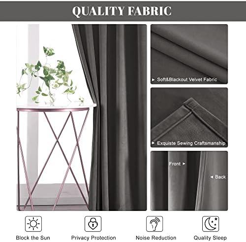 Nanbowang Dark Gray Velvet Curtains 120 Inches Long - Soft Rod Pocket