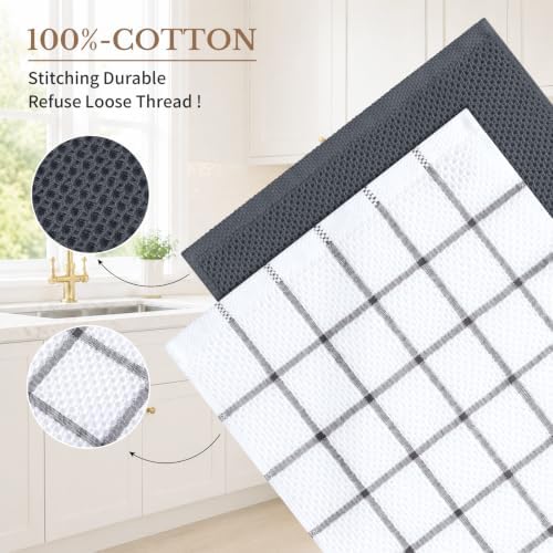 Homaxy 100% Cotton Waffle Weave Kitchen Towels 4-Pack, Dark Grey