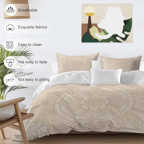 Beige Flowers Bedding Duvet Cover Queen Size - 1 Quilt Cover 90x90