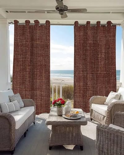 Blackout Curtains Room Darkening Drapes, Brown Rustic Vintage Burlap