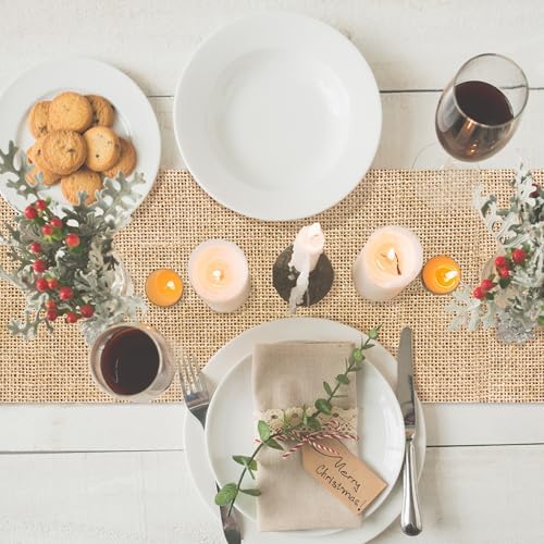6Pcs Plastic Burlap Print Table Runner Rustic Table Runner Disposable