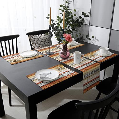 Farmhouse Boho Table Mats Set of 4 With Table Runner 90 Inches