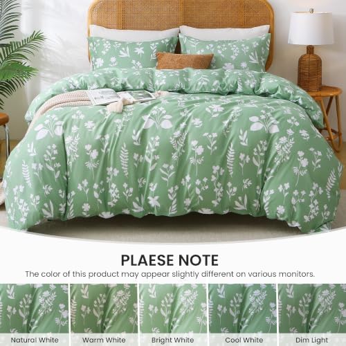 Mooreeke Duvet Cover King Size, 3 PCE Grayish Green Duvet Cover Set