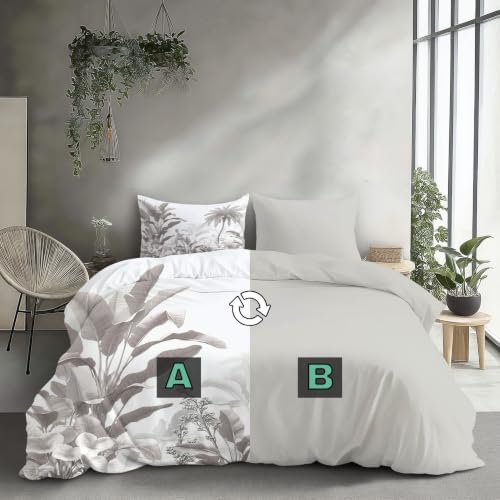 Retro Sketch Duvet Cover King Set with 2 Pillowcases | Tropical Plants