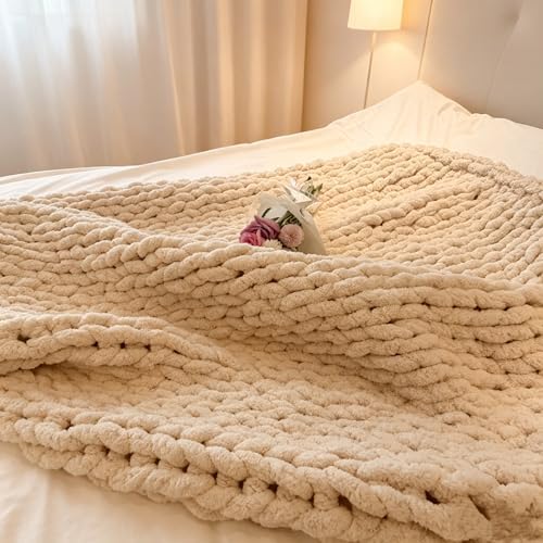 Soft Chunky Knit Throw Blanket for Couch, Cozy Warm Knitted Blankets