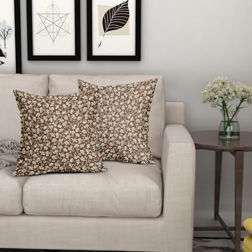 Brown Beige Daisy Floral Pillow Covers 20X20 Inch Vintage Flowers