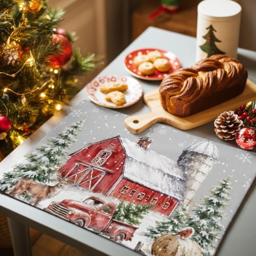 Gray Christmas Placemats Set of 8, Cotton Linen Fabric Place Mats