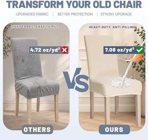 Waterproof Dining Chair Covers Set of 2, Beige Stretch Slipcovers