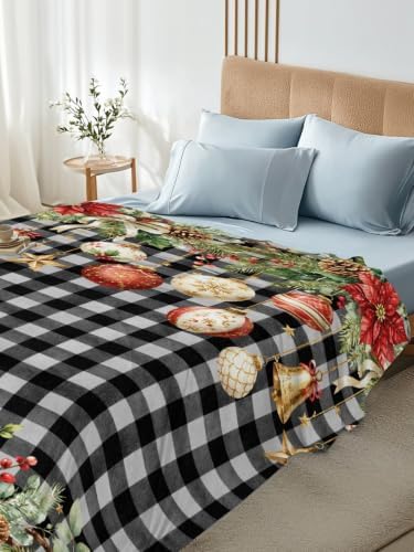 Cal King Size Flat Sheet Only, Christmas Red Poinsettia Flowers Bed