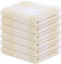 Homaxy 100% Cotton Check 6 Pack Dish Cloths, 12" x 12", White & Beige