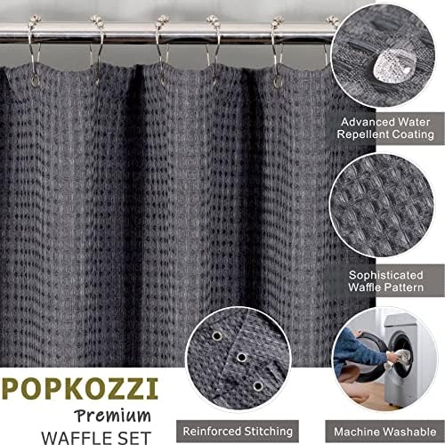 Grey Waffle Shower Curtain: 78 Inch Gray Textured Heavy Duty Fabric