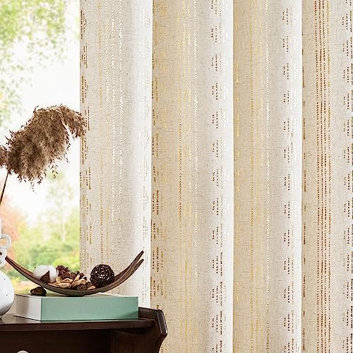 jinchan Linen Curtains Farmhouse Boho Drapes 108 Inch Grommet 2 Panels