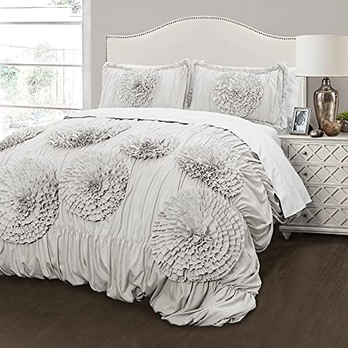 Lush Decor Serena Comforter Set, 3 Piece Set, Full/ Queen, Light Gray