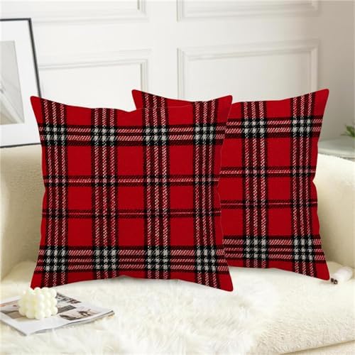 Set of 2 Red Black Buffalo Plaid Check Throw Pillow Covers 22x22 Inch