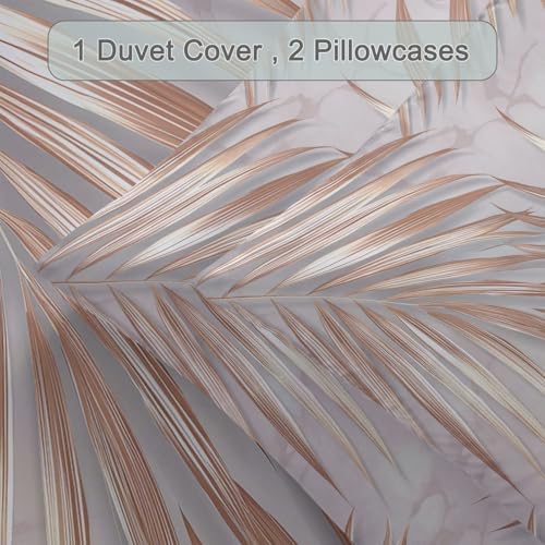 Duvet Cover Set Plants 3D Minimalist Palm Leaves - Light Gray Soft